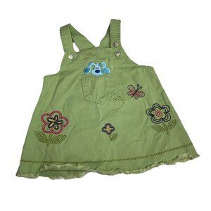 Vtg BLUES CLUES Lime Green Overall JUMPER DRESS BUTTERFLIES Size 12 Months Y2K